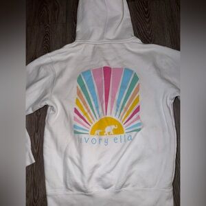 Ivory Ella White Hoodie with Blue Logo